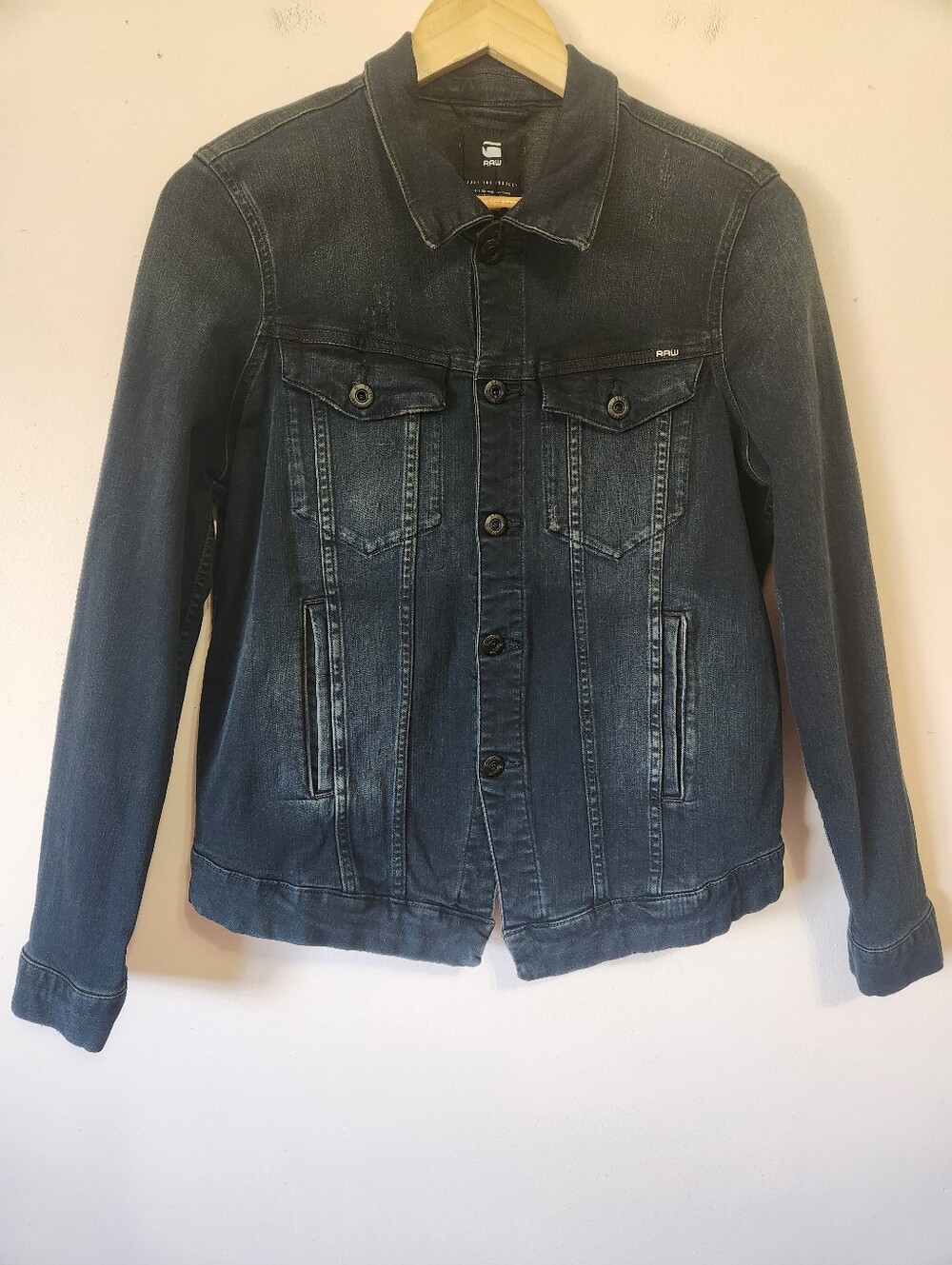 G-Star RAW 3301 Restored Denim Trucker Jacket Dark Wash Utility Western L EUC